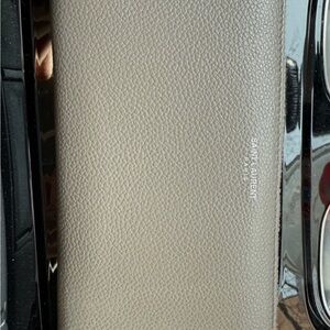 Saint Laurent Slim Textured Leather Card Wallet in Taupe Gray